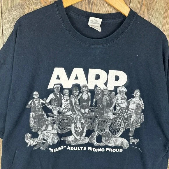 Vintage Biker AARP Aged Adults Riding Proud Graphic Print T-Shirt Adult 2XL - Picture 2 of 6